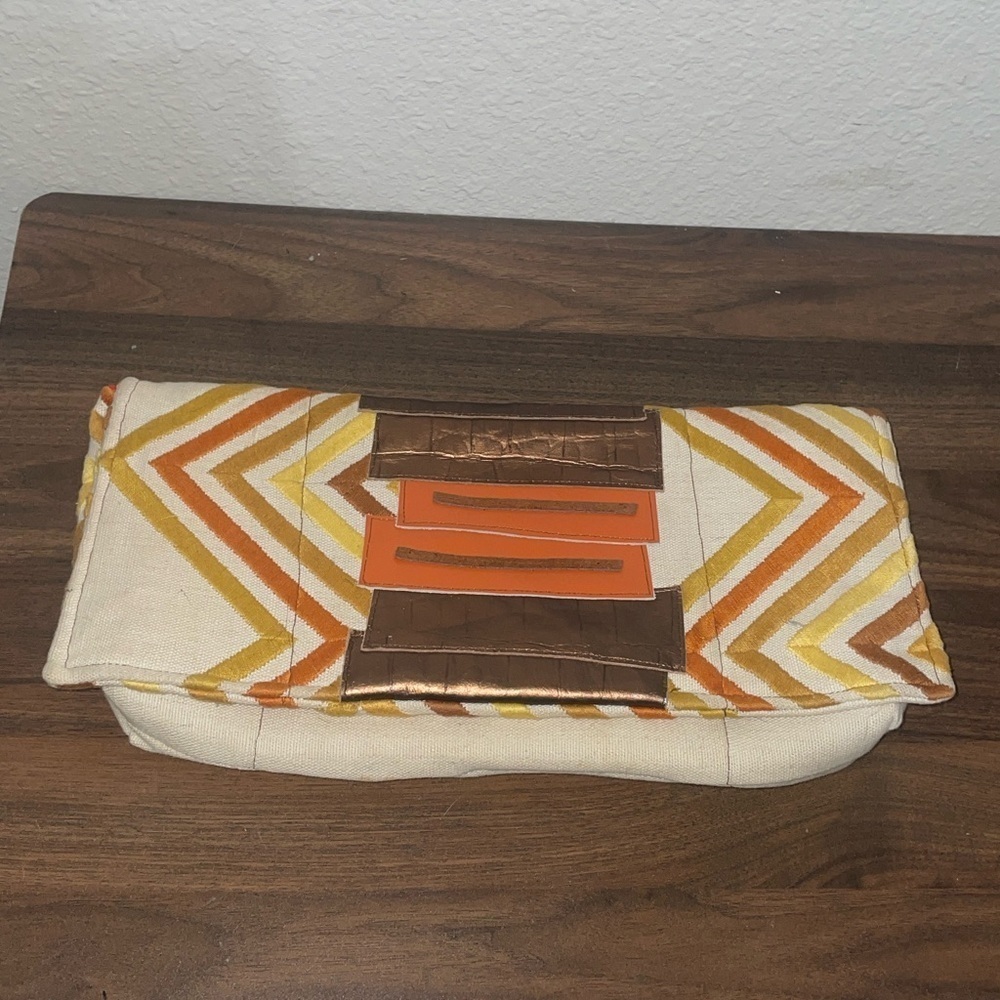 Geometric Patterned Clutch in Orange and Brown